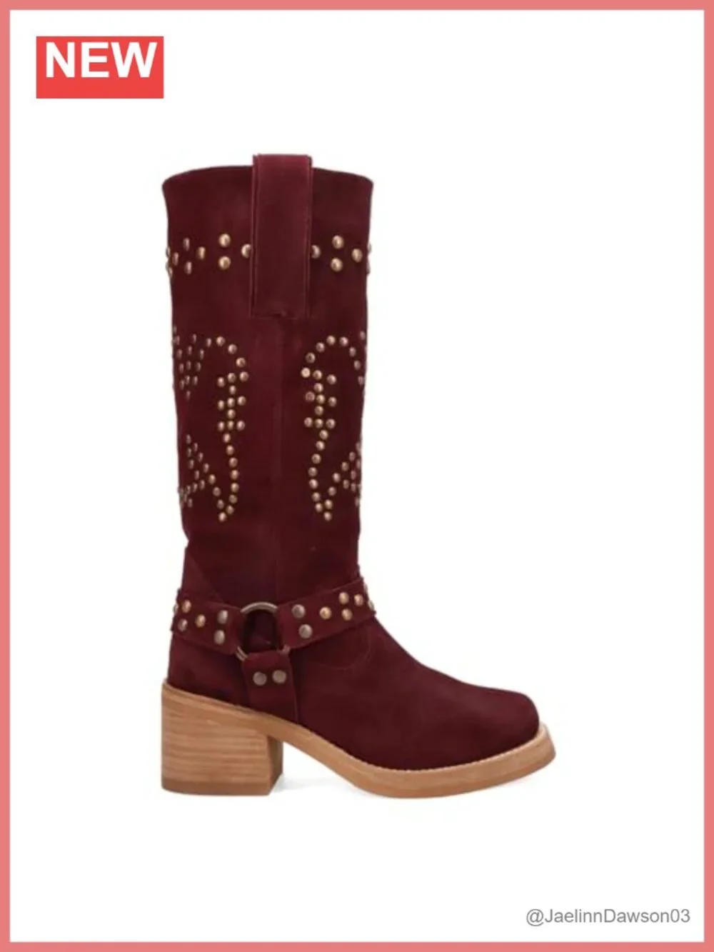 Suede Over the Knee Western Boots Studded Round Toe Pull On Block Heel